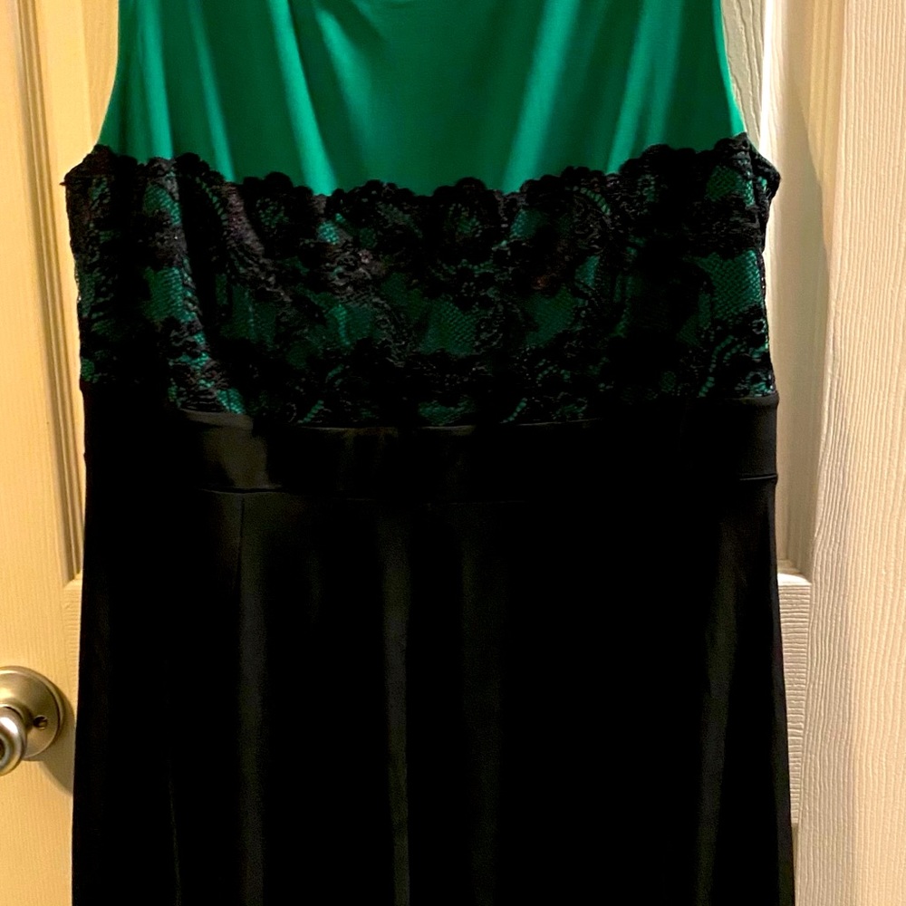 Green and black lace skater dress